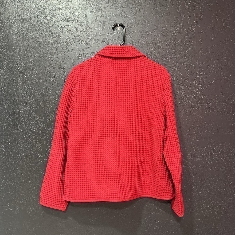 CABELAS Womens Red Cotton Button Collared Sweater Jacket Waffle Pattern Sz L - Picture 3 of 6